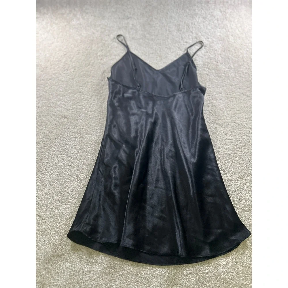 Vertifirmex Women's Black Satin Slip Dress Medium Grunge Goth Vamp Firty Racy - Picture 6 of 7
